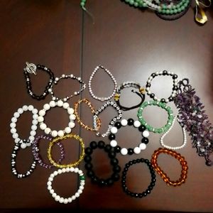 Lot of over 20 Bead bracelets plus necklaces and strands of beads